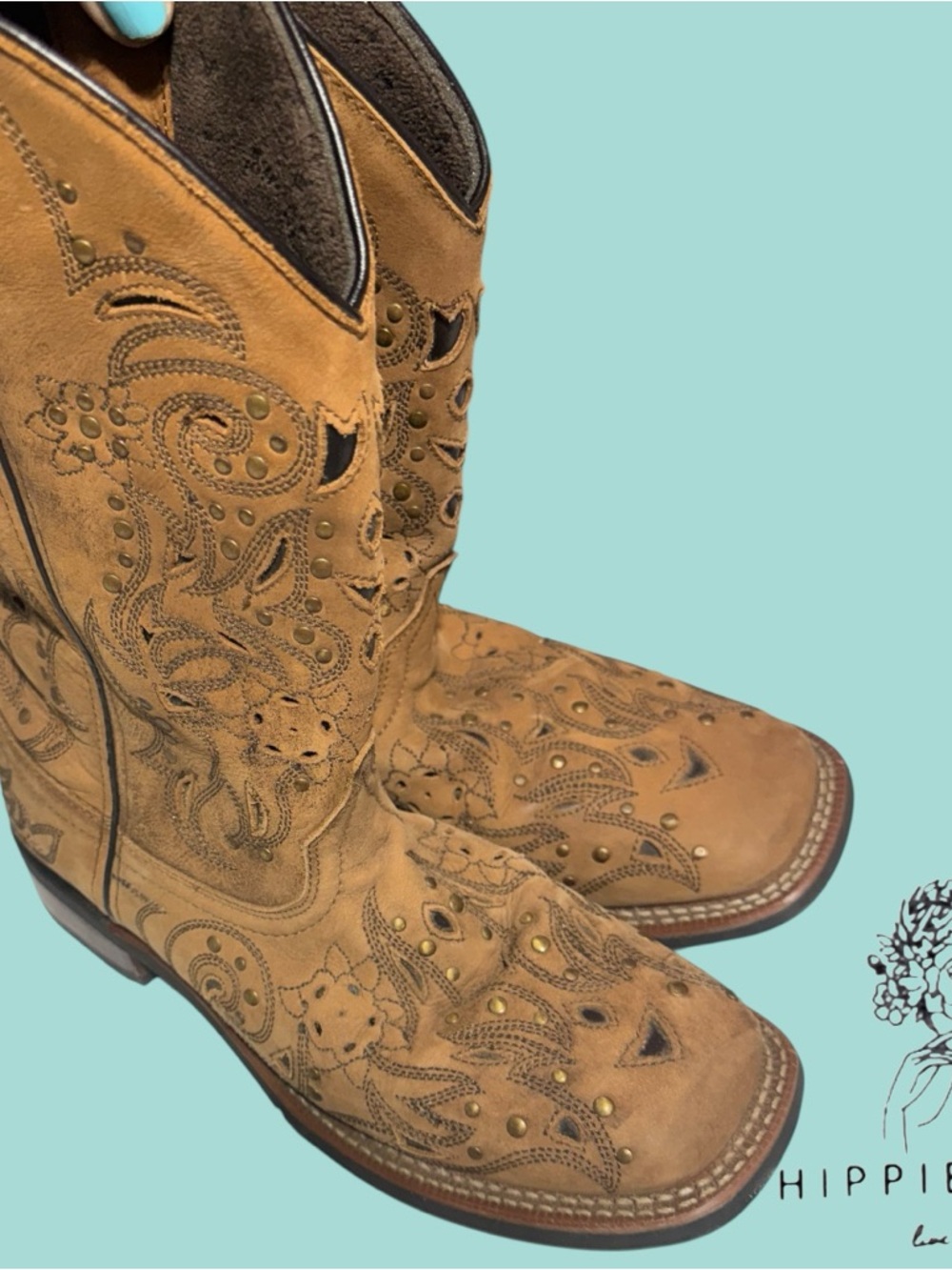 Laredo Women's (5643) 11" Tan Square Toe Janie Western Cowgirl Boots  S 7.5